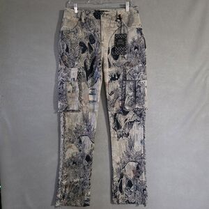 NWT Rebel Vengeance Mens Tapestry Cargo Jeans Skull AOP Size 28x33